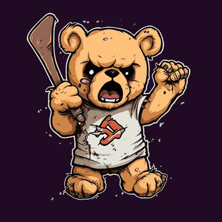 Teddy bear with baseball bat in his hands. vector illustration.のイラスト素材