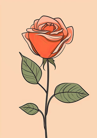Illustration of a red rose on a beige background, vectorのイラスト素材
