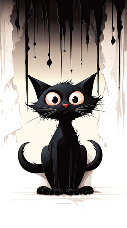 Black cat in the room. Vector illustration of a cartoon character.のイラスト素材