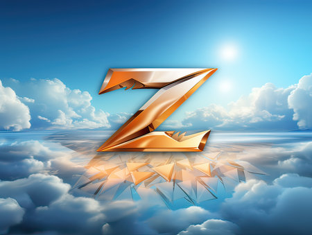 3d golden letter Z on the sky background. Vector illustration.の素材