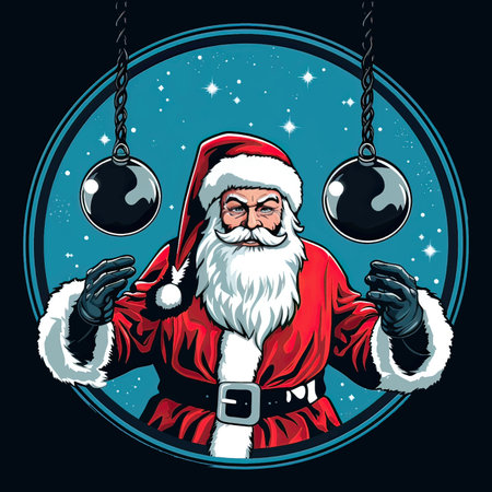 Santa Claus holding a bauble in his hands. Vector illustration.のイラスト素材