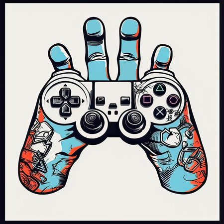 Hand of a gamer with a joystick. Vector illustration for your designのイラスト素材