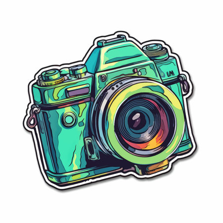 Retro camera vector icon. Hand drawn illustration of retro camera vector icon for web designのイラスト素材