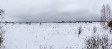 A snowy field in cloudy weatherの写真素材