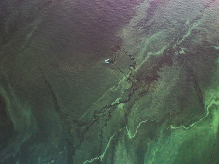 The river bloomed from a height,Polluted river with height, who polluted green spotsの写真素材