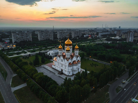 Transfiguration Cathedral in Togliatti from a heightの写真素材