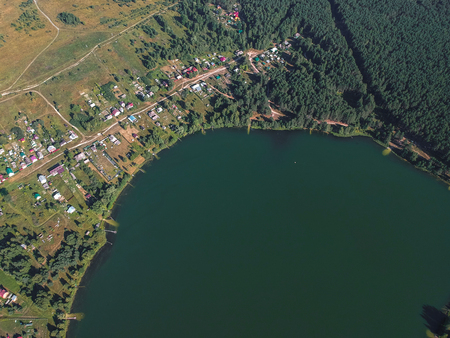 A huge lake from a heightの写真素材