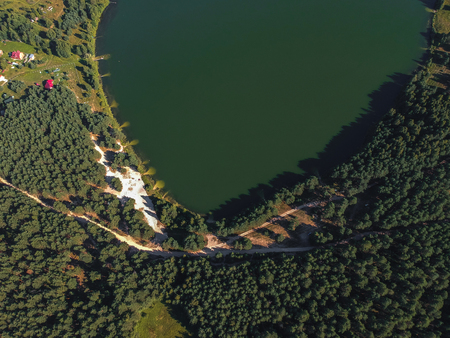 A huge lake from a heightの写真素材