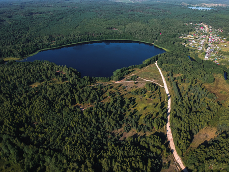 A huge lake from a heightの写真素材