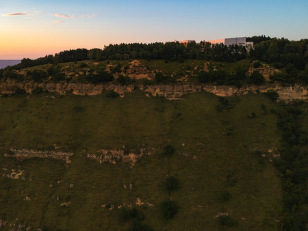 View from the height of the quadrocopter on the hills and mountains under Kislovodskの写真素材