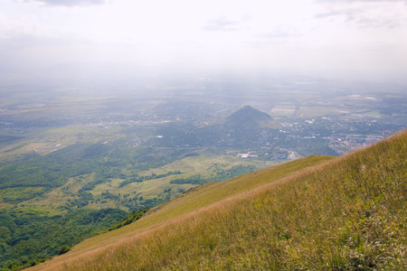 Large panorama view from the mountain Beshtau, summer sunny day near Pyatigorsk