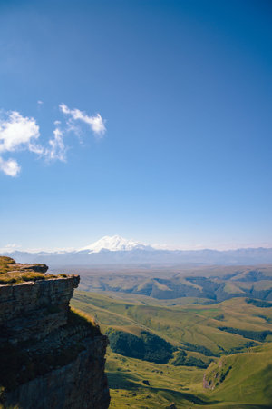 View of the snow Elbrus in summer