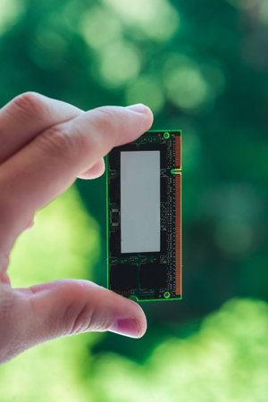 Macro photo of laptop RAM chip with space for writing