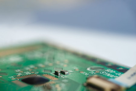 Macro photo of laptop  chip with space for writing