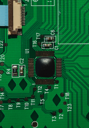 Macro photo of laptop  chip with space for writingの写真素材