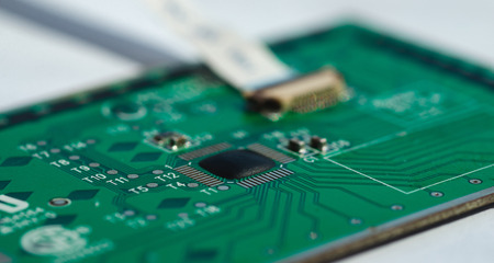 Macro photo of laptop  chip with space for writingの写真素材