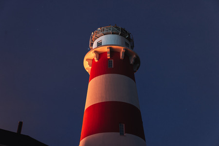 Red-white lighthouse star, spring night near Ryazanの写真素材