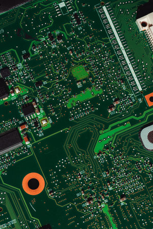 Macro photo of laptop microcircuits close up
