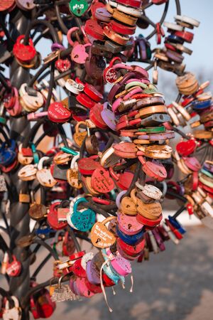A lot of wedding locksの写真素材