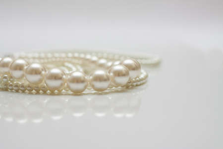 Cultured pearls on white background shallow dofの写真素材