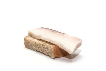 Sandwich from rye bread with bacon isolated on white backgroundの写真素材