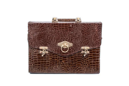 Old ladies handbag isolated on white backgroundの写真素材