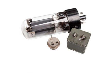 Old radio parts disused isolated on white backgroundの写真素材