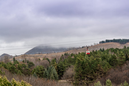 Caucasus mountains hazy in the gloomy autumn weather
