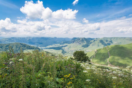 A photo of the landscape views from the pass Gum-Bashi in the mountains of the North Caucasusの写真素材