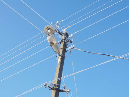 A lamp pole covered with frost in winter.の写真素材
