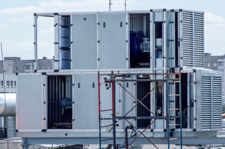 Gray Industrial conditioner for the central ventilation system on the roof of the mallの写真素材