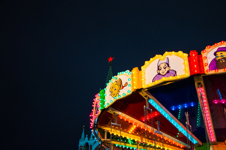 MOSCOW, RUSSIAN FEDERATION - DECEMBER 27, 2017 Side view of the part of the carousel on the Red Square. Christmas Holidays. New Year and Christmas holidays in Moscow.のeditorial素材