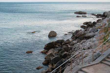 View of the beautiful blue sea coastline near to the cliffs.の写真素材