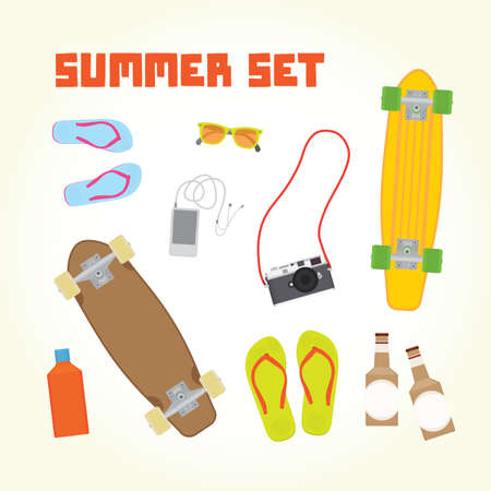 Summer vibes objects isolated on white vector setのイラスト素材