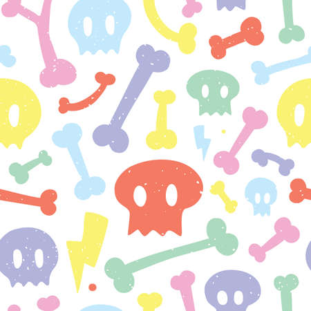 Skulls and bones seamless vector pattern white.のイラスト素材
