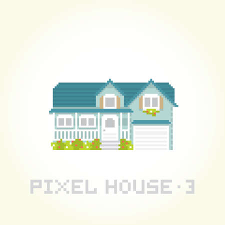 Isolated vector house in pixel art styleのイラスト素材