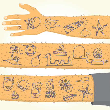Tattoo on long hand isolated vector illustrationのイラスト素材