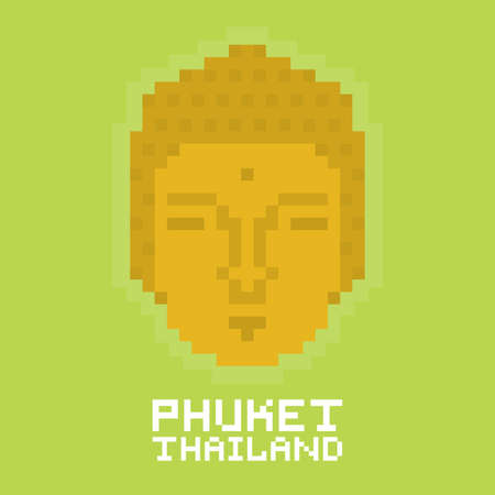 Phuket Thailand Buddha pixel art style vector cardのイラスト素材