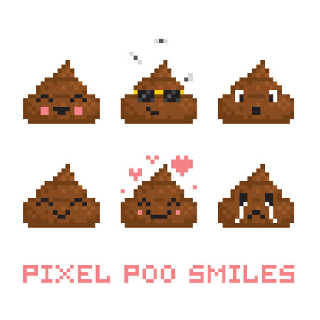 Pixel art style poo smile vector pack