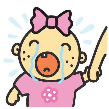 Cute cartoon crying baby girl isolated vector illustrationのイラスト素材