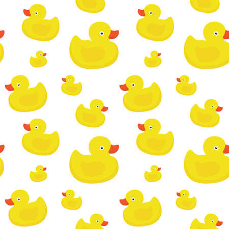 Cute yellow ducks seamless vector pattern on white patternのイラスト素材