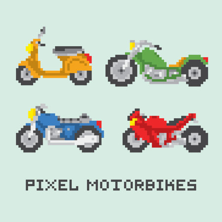 Pixel art style motorbike isolated vector pack