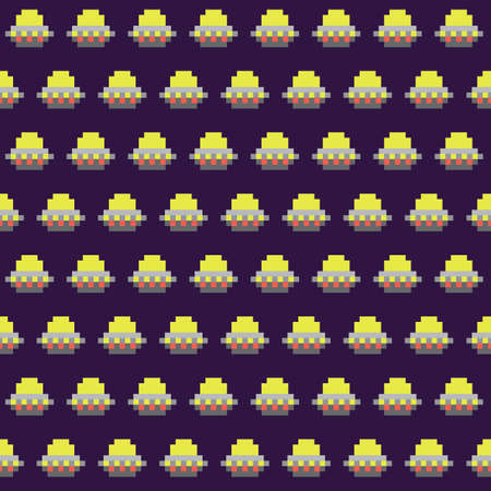 Old school pixel art style ufo arcade game seamless vector patternのイラスト素材
