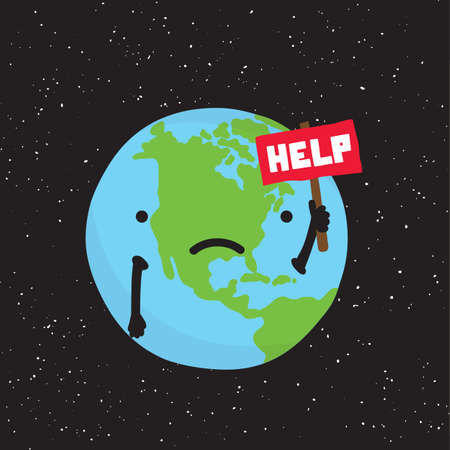 Planet Earth need help cartoon vector illustrationのイラスト素材