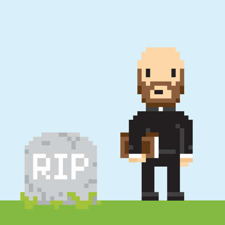 Pixel art game style priest on a funeral vector illustrationのイラスト素材