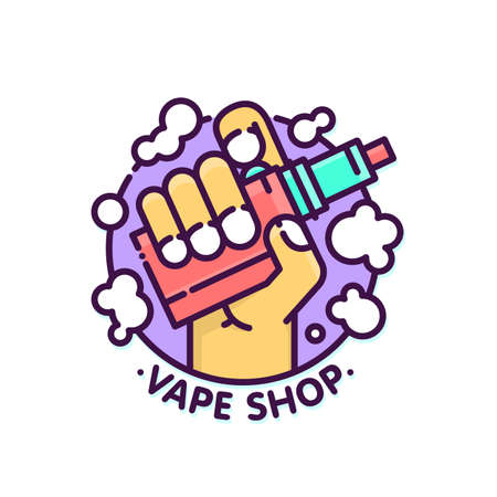 Vape shop cloudy logo vector template in graphic styleのイラスト素材