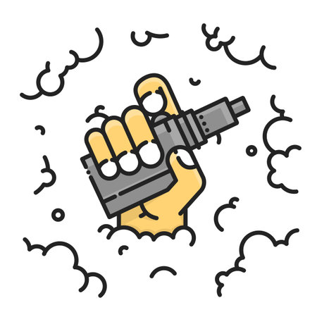 Hand holding vape vector graphic on a smoke background