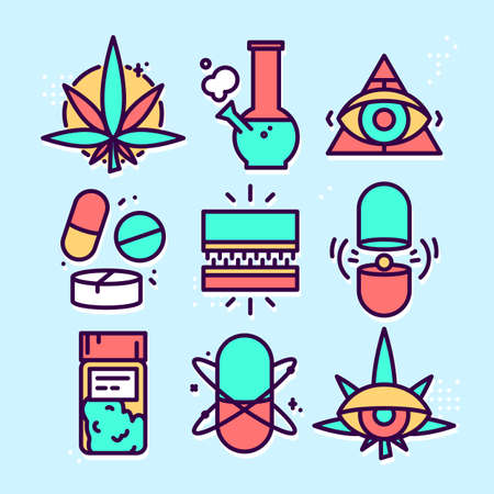Medical marijuana cannabis vector icon setのイラスト素材