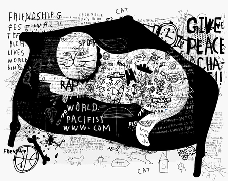 Image of a white cat, which lies on the couchのイラスト素材