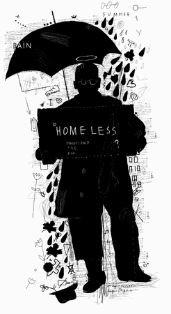The symbolic image of a man who does not have his homeのイラスト素材